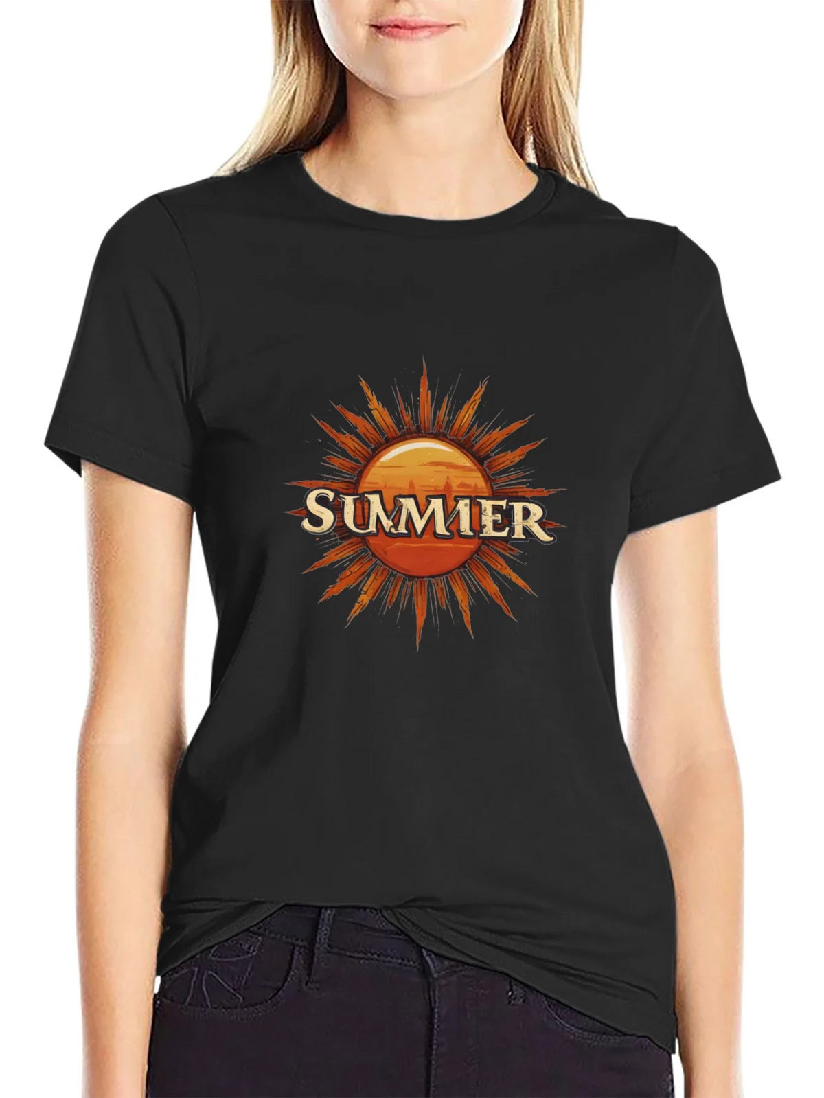 Summer Sun Graphic Tee - Black Cotton T-Shirt product image 5