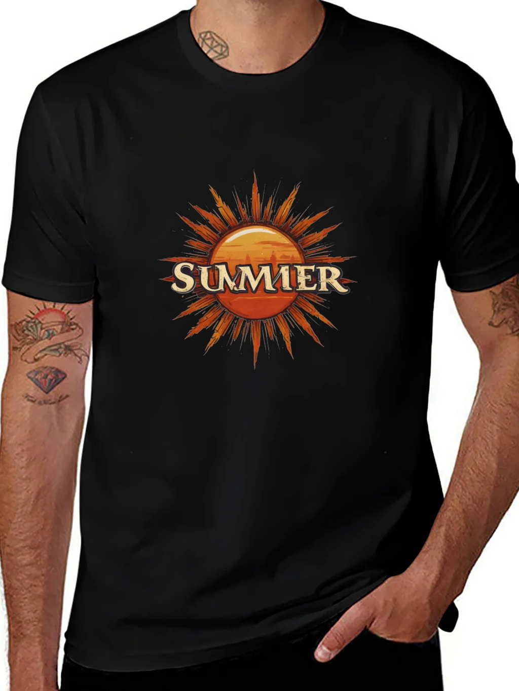 Summer Sun Graphic Tee - Black Cotton T-Shirt product image 1