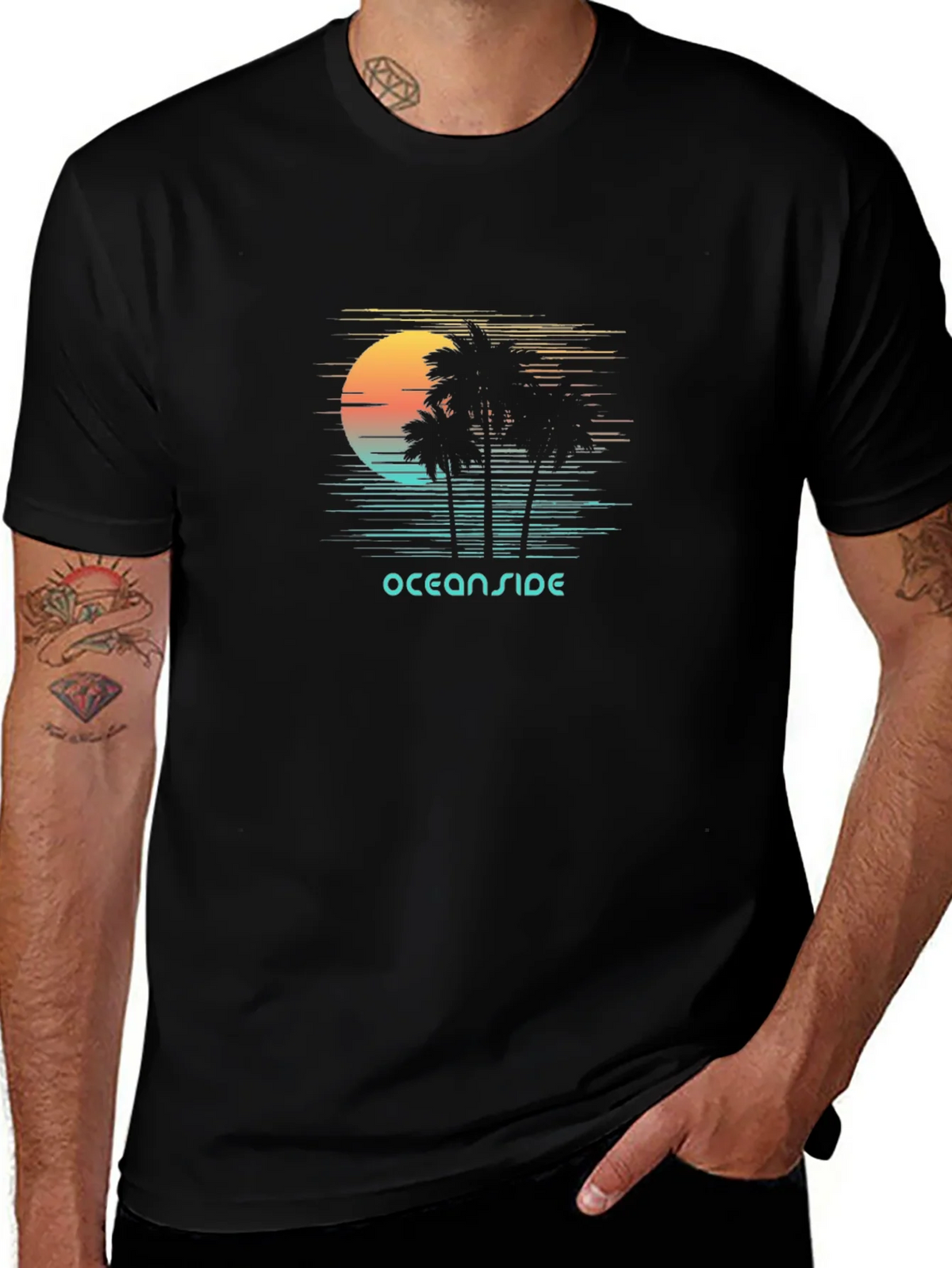 Oceanside Graphic T-Shirt - Retro Palm Tree Design product image 1