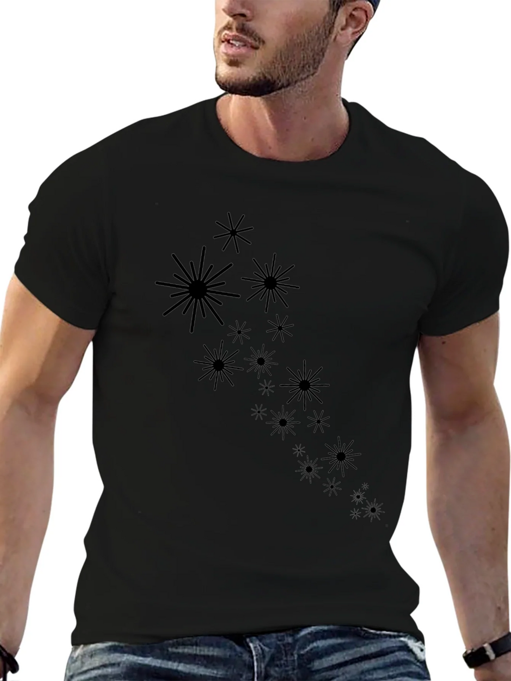 Starburst Graphic Black T-Shirt - Modern Casual Wear product image 9