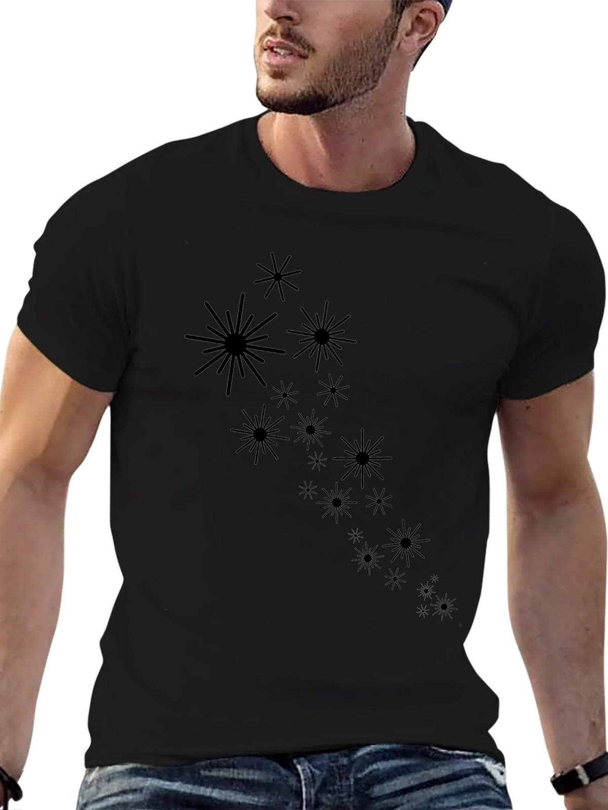 Starburst Graphic Black T-Shirt - Modern Casual Wear product image 9