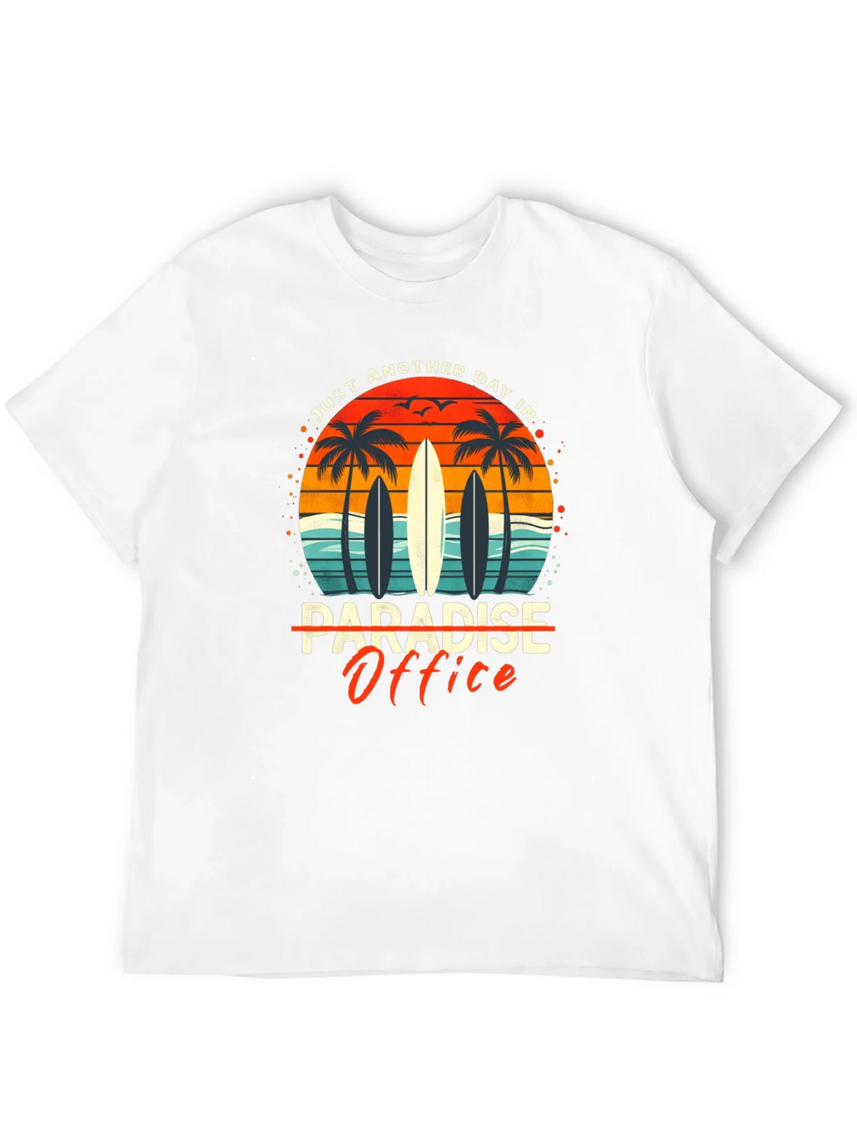 Paradise Office Graphic T-Shirt - Beach Surfboard Design product image 3