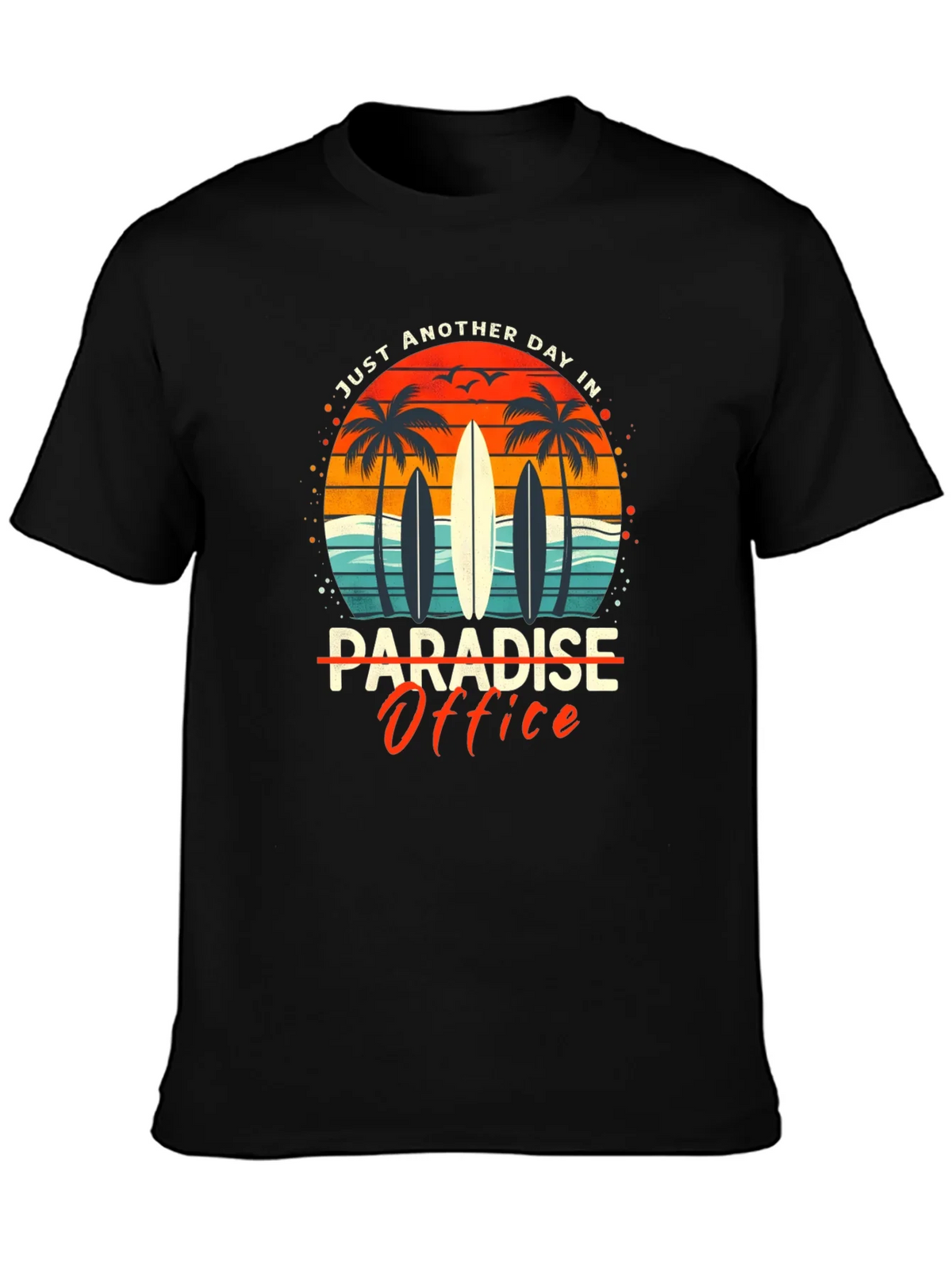 Paradise Office Graphic T-Shirt - Beach Surfboard Design product image 6