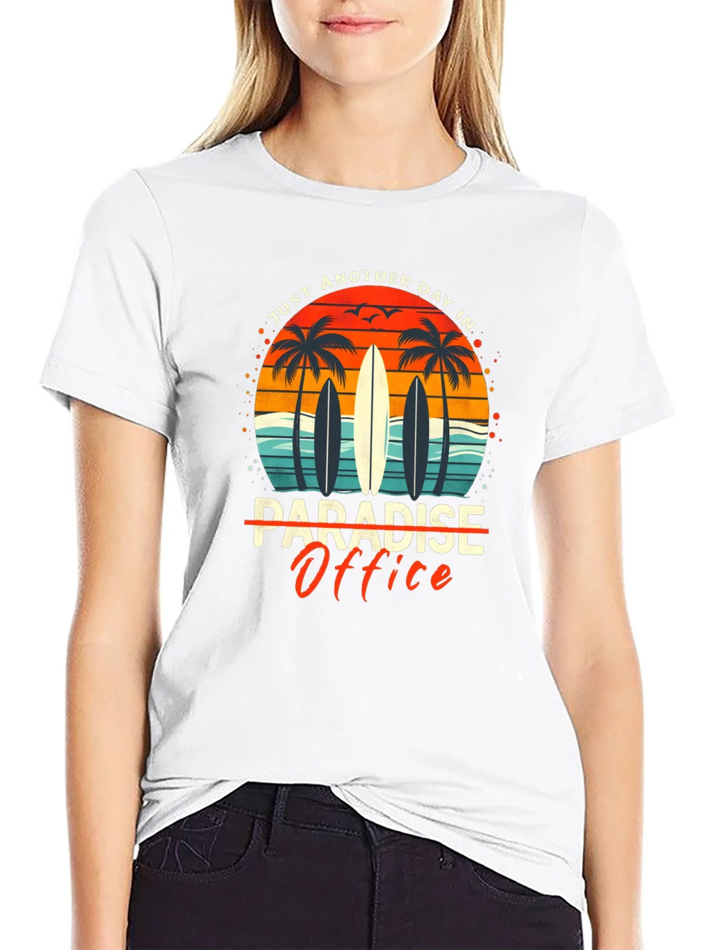 Paradise Office Graphic T-Shirt - Beach Surfboard Design product image 11