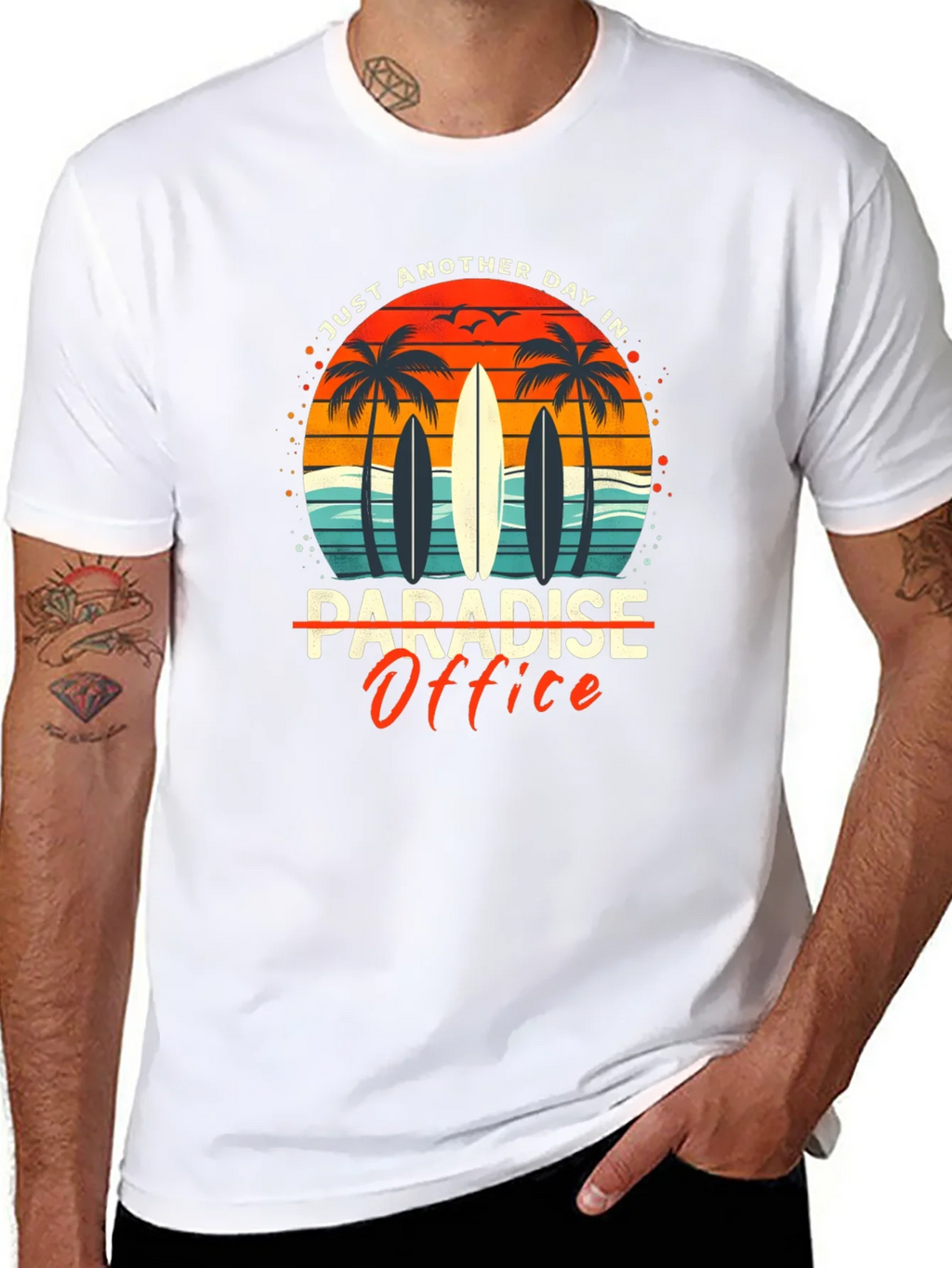 Paradise Office Graphic T-Shirt - Beach Surfboard Design product image 10