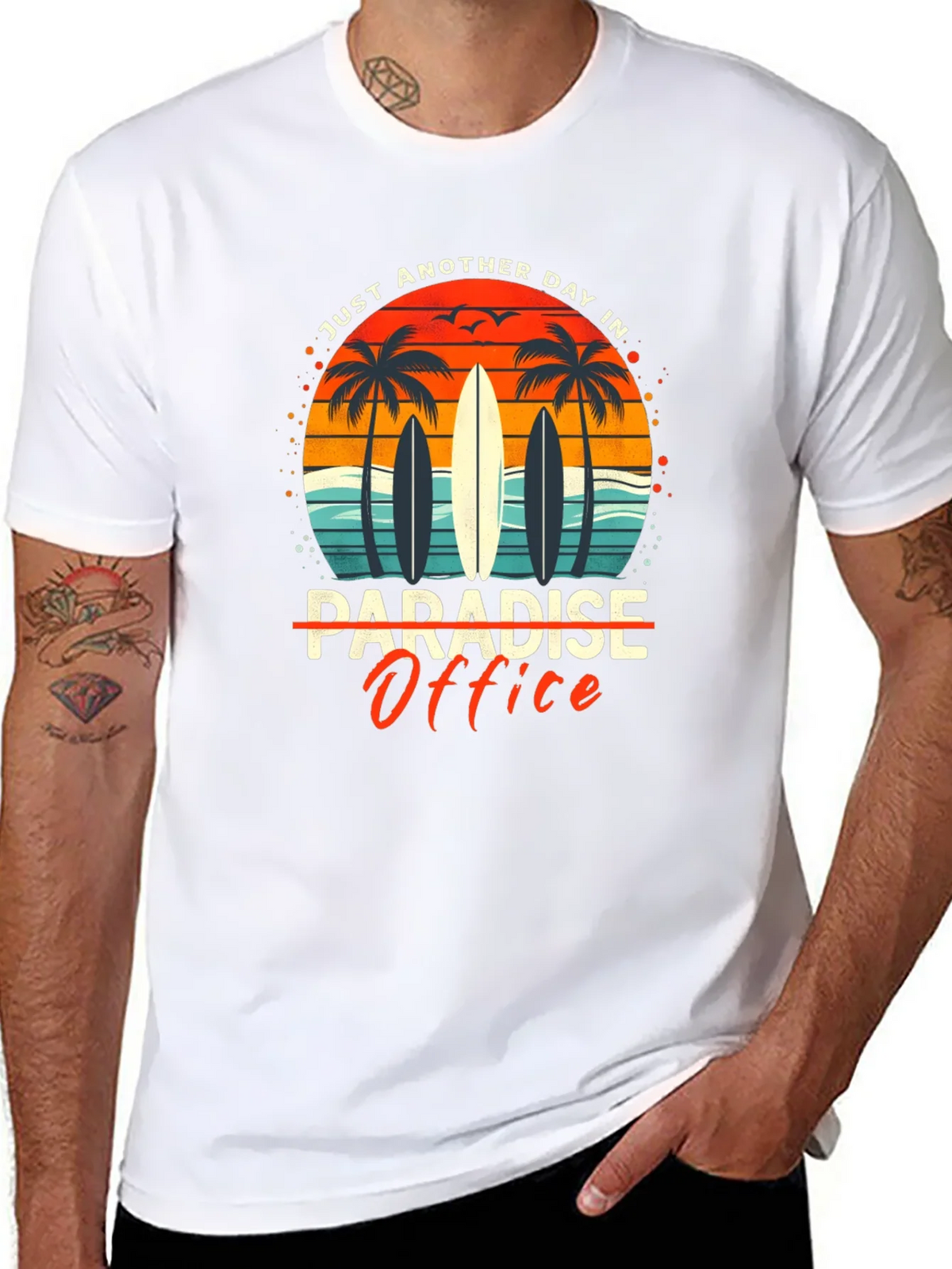 Paradise Office Graphic T-Shirt - Beach Surfboard Design product image 10