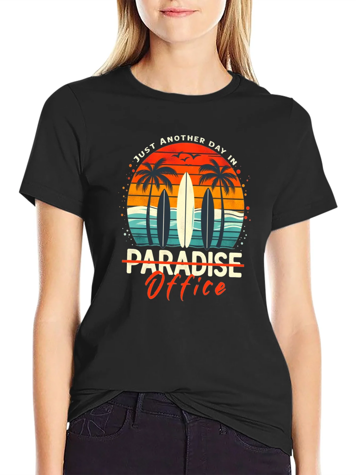 Paradise Office Graphic T-Shirt - Beach Surfboard Design product image 5