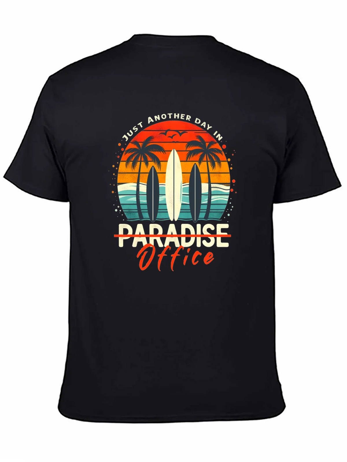 Paradise Office Graphic T-Shirt - Beach Surfboard Design product image 7