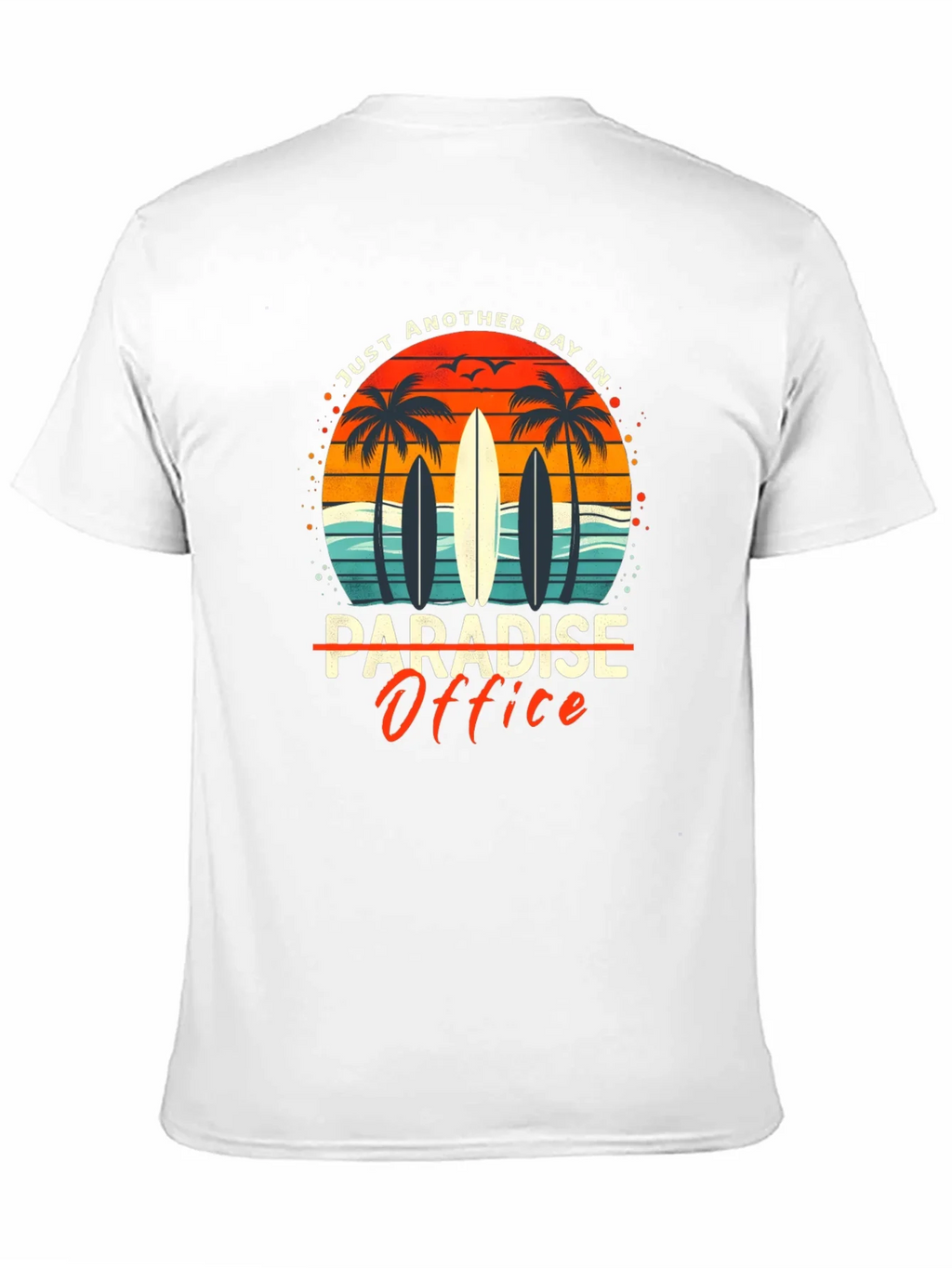 Paradise Office Graphic T-Shirt - Beach Surfboard Design product image 2