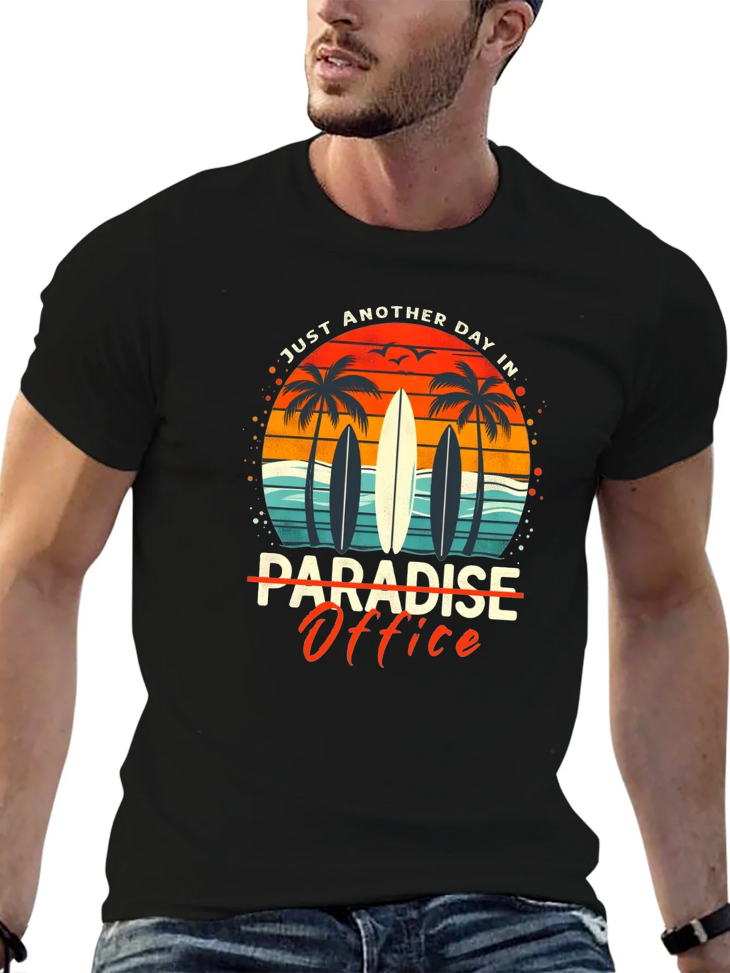Paradise Office Graphic T-Shirt - Beach Surfboard Design product image 9