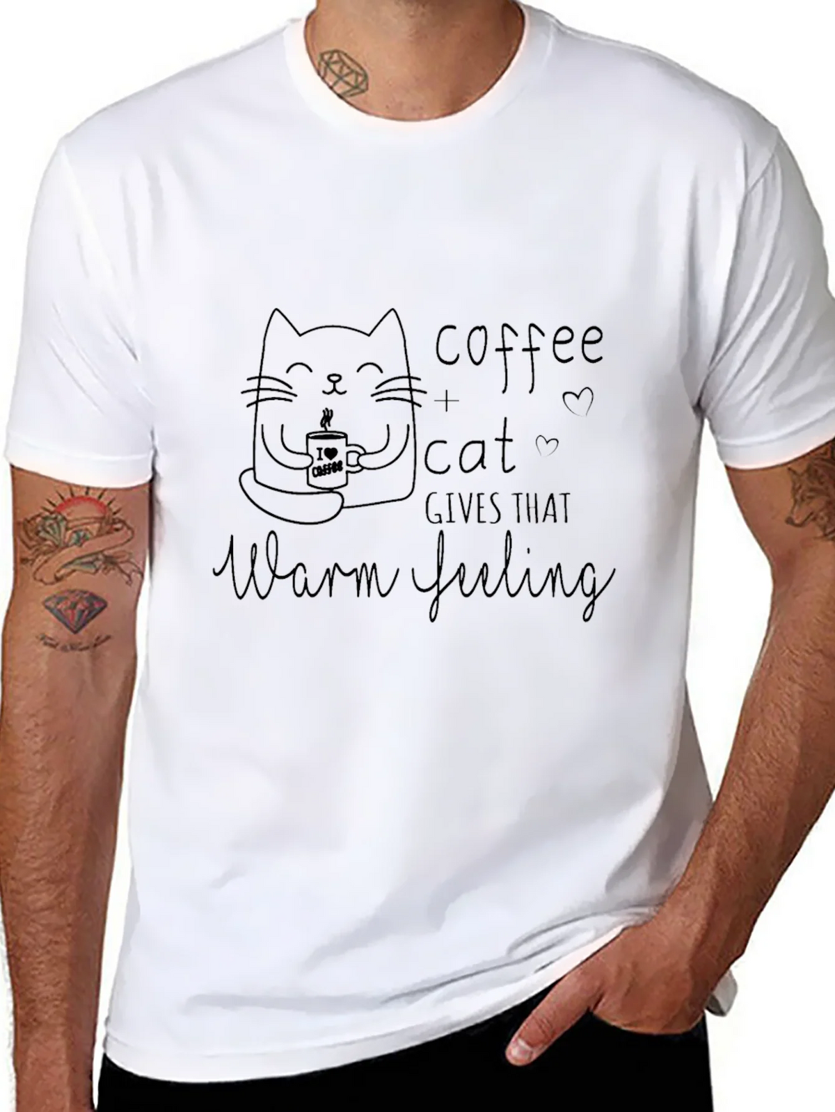 Coffee & Cat Warm Feeling Black T-Shirt product image 10