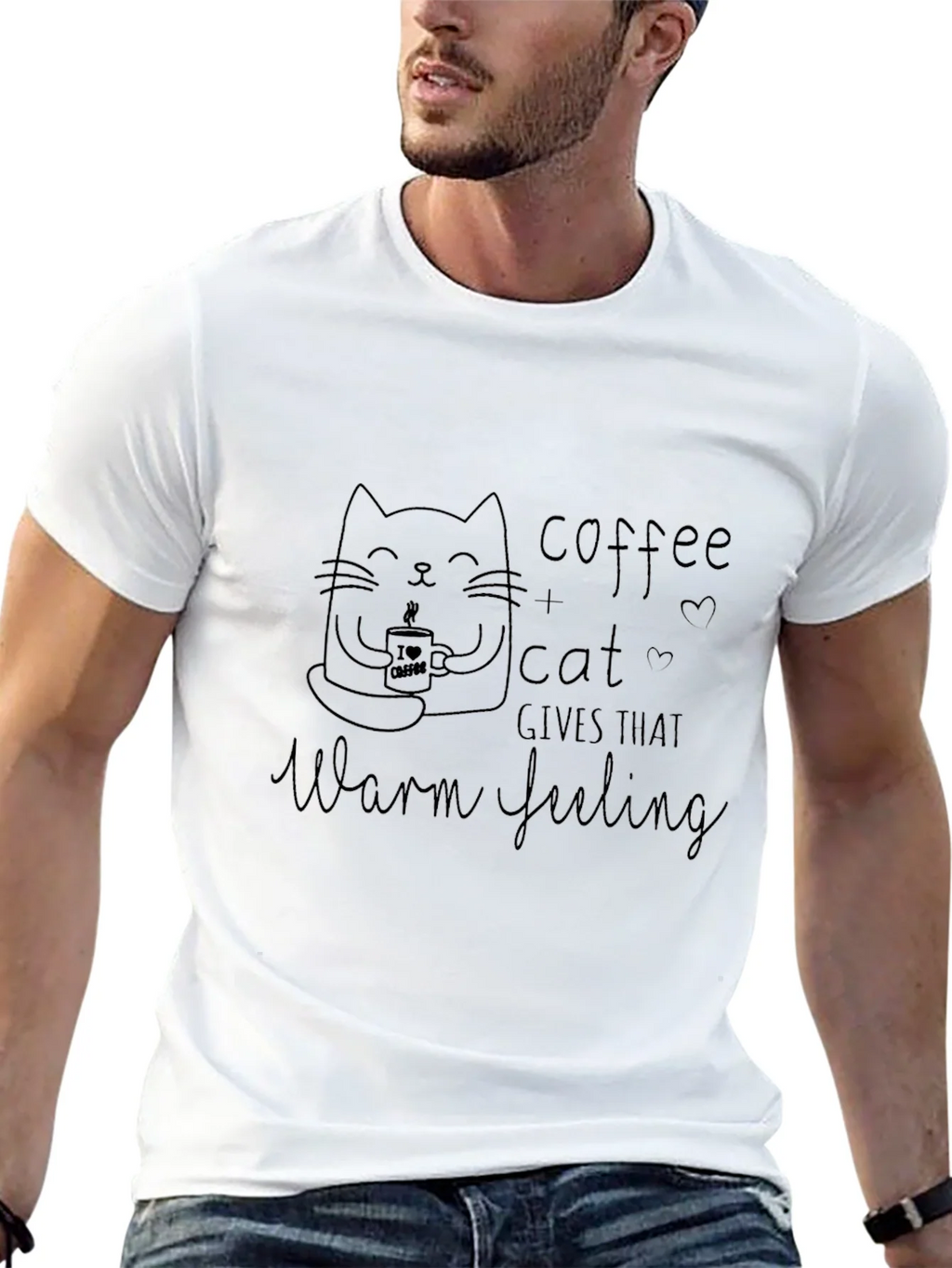 Coffee & Cat Warm Feeling Black T-Shirt product image 4