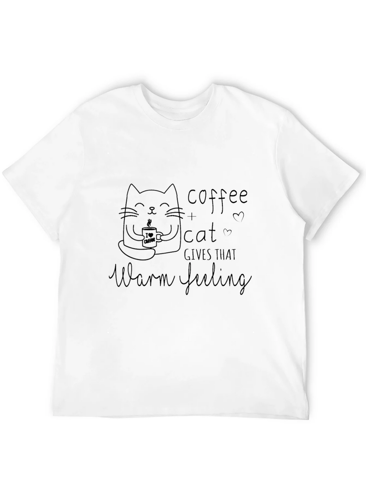 Coffee & Cat Warm Feeling Black T-Shirt product image 3