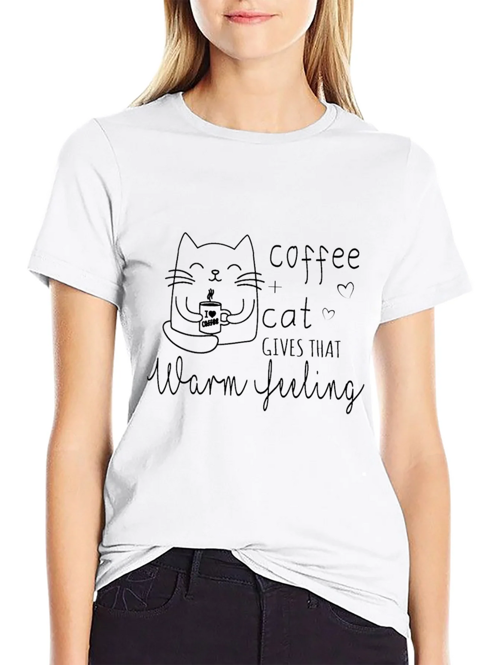 Coffee & Cat Warm Feeling Black T-Shirt product image 11