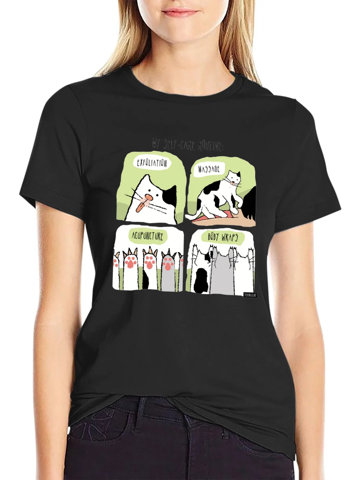 Self-Care Cat Routine Black T-Shirt product image 5