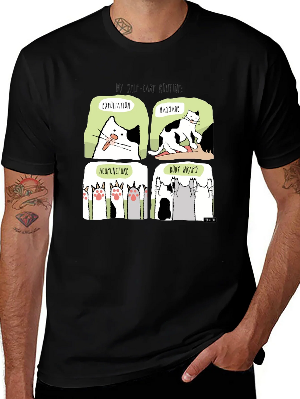 Self-Care Cat Routine Black T-Shirt product image 1