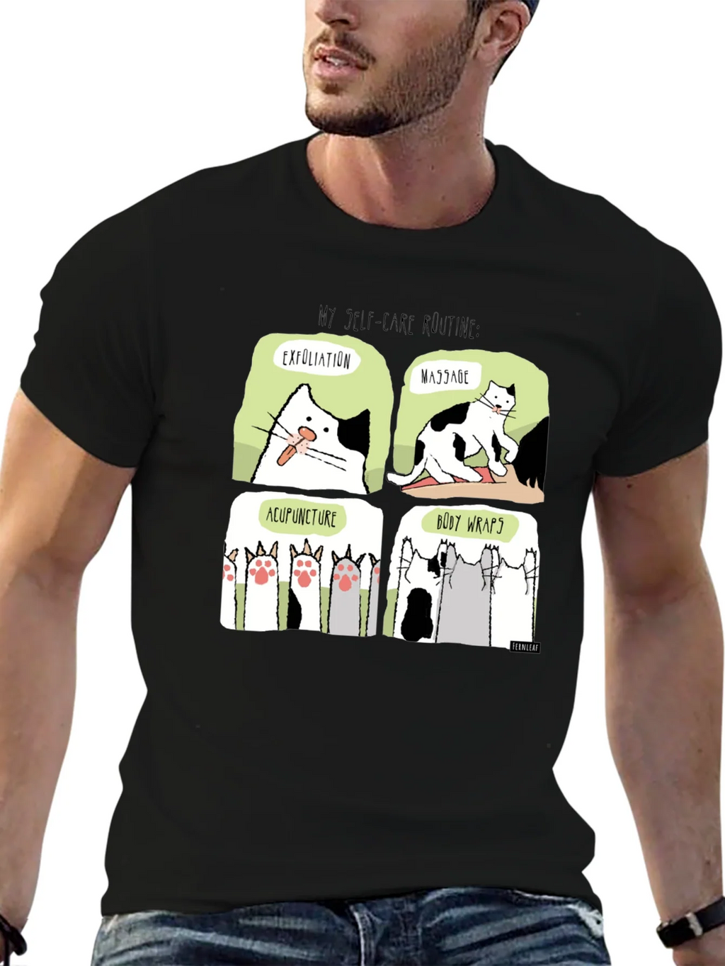 Self-Care Cat Routine Black T-Shirt product image 9