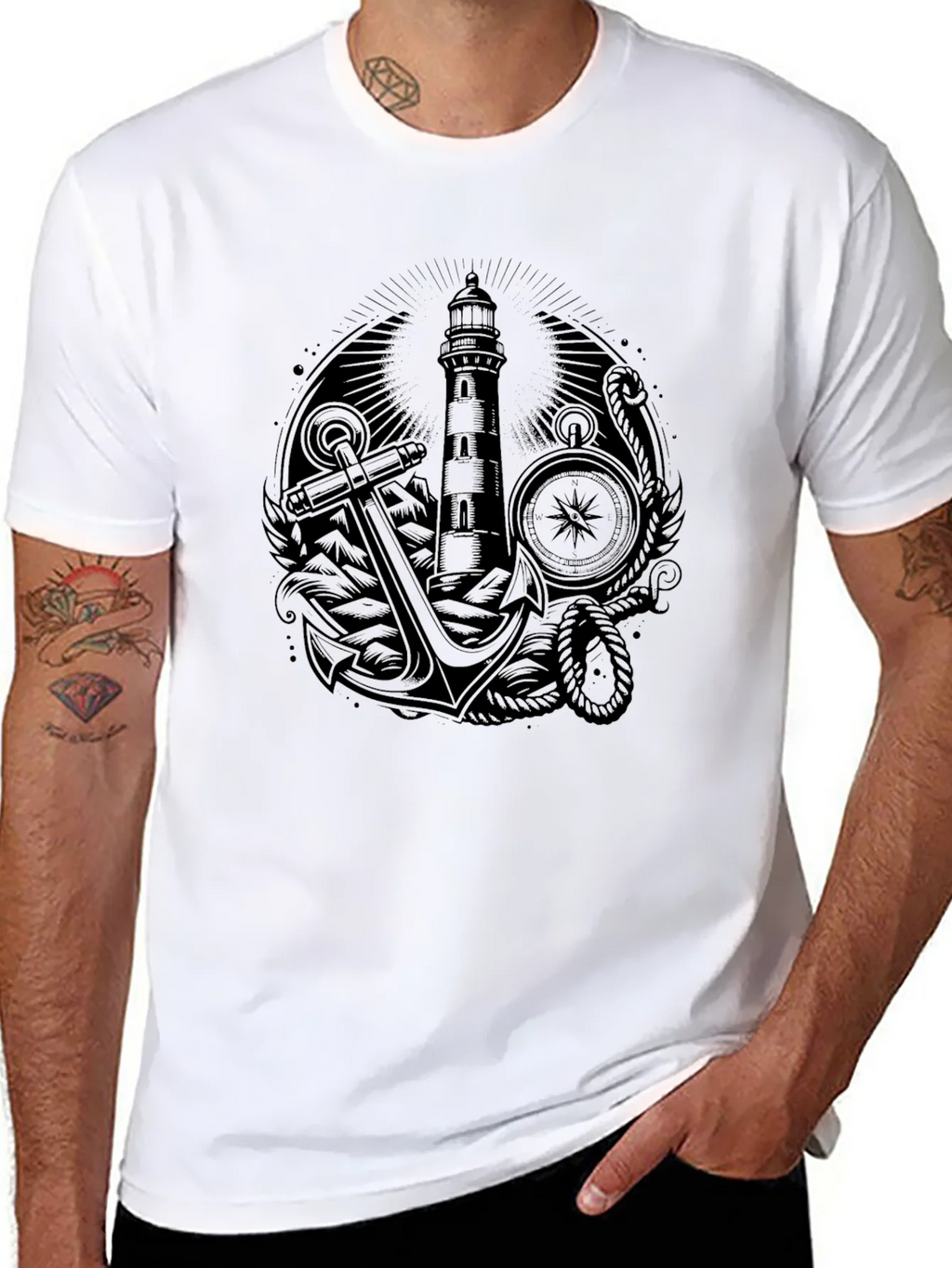 Nautical Lighthouse Anchor Graphic Tee - Black product image 10