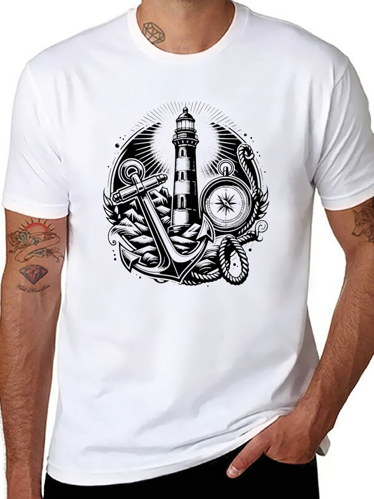 Nautical Lighthouse Anchor Graphic Tee - Black product image 10