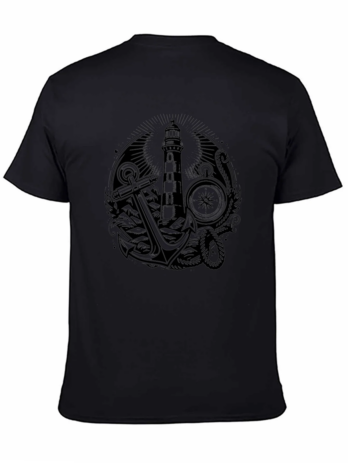 Nautical Lighthouse Anchor Graphic Tee - Black product image 7