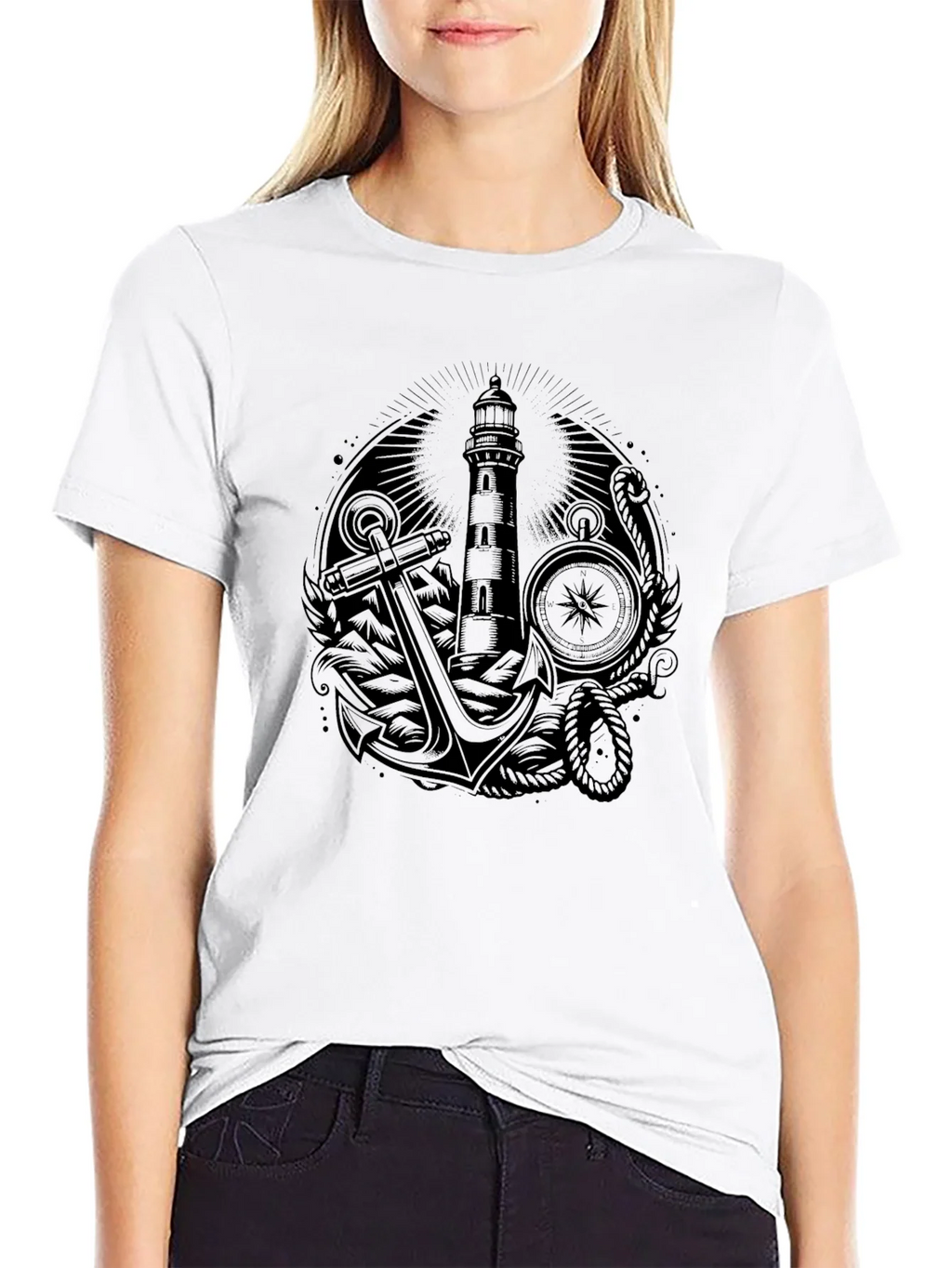 Nautical Lighthouse Anchor Graphic Tee - Black product image 11