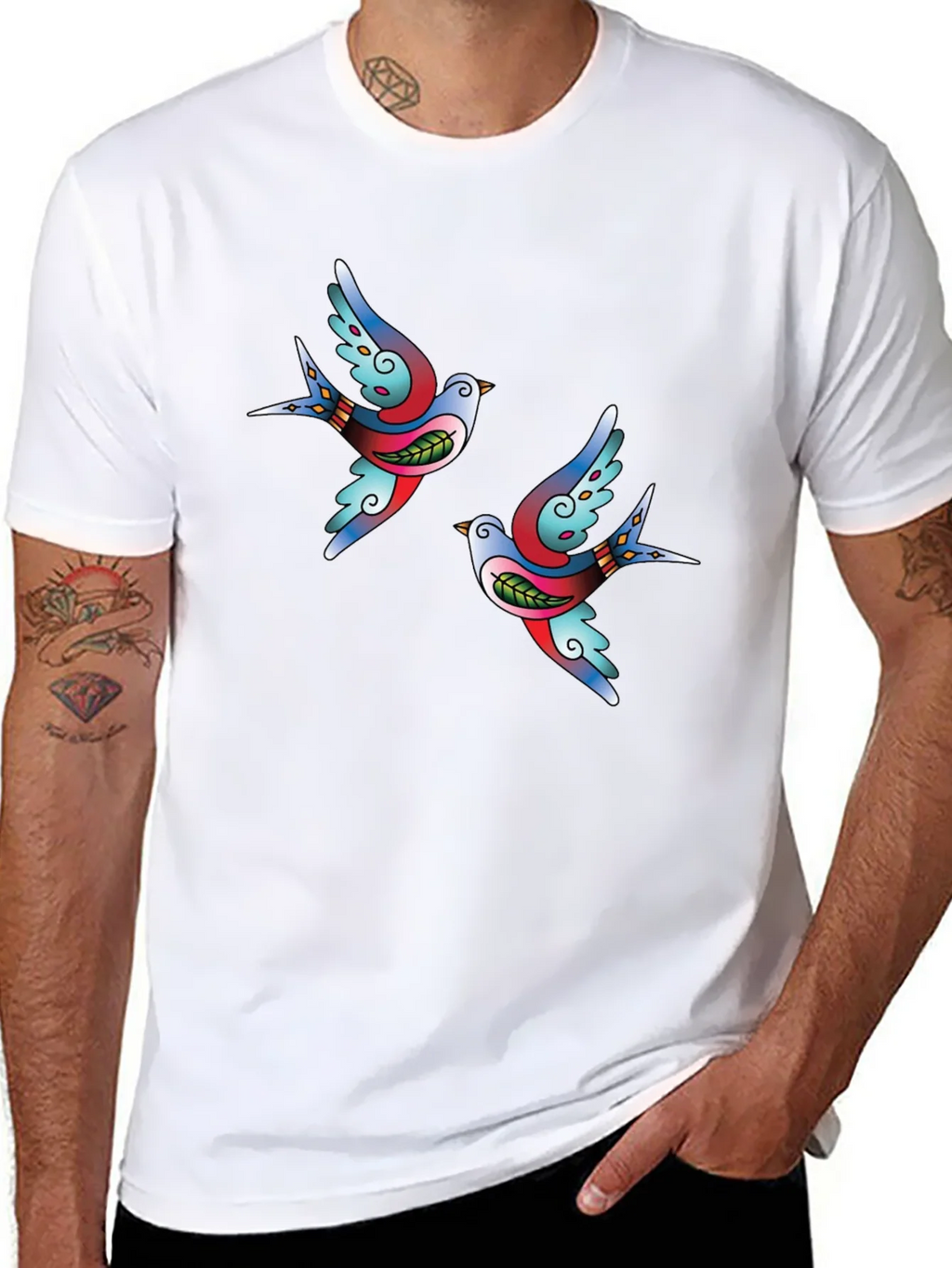 Swallow Tattoo Graphic Black T-Shirt product image 10