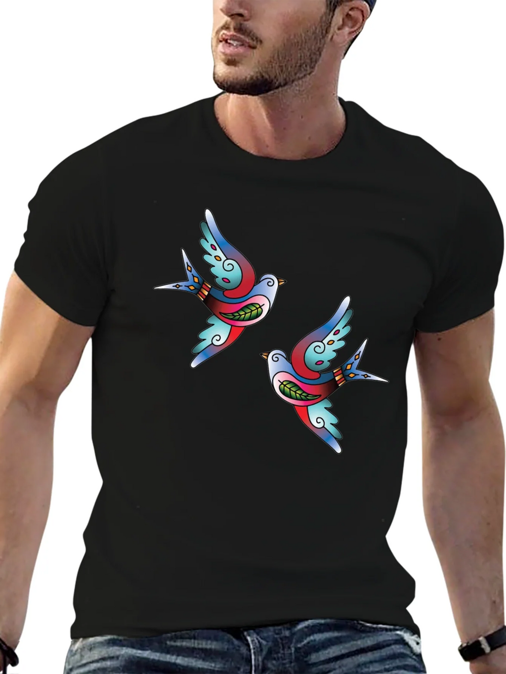 Swallow Tattoo Graphic Black T-Shirt product image 9