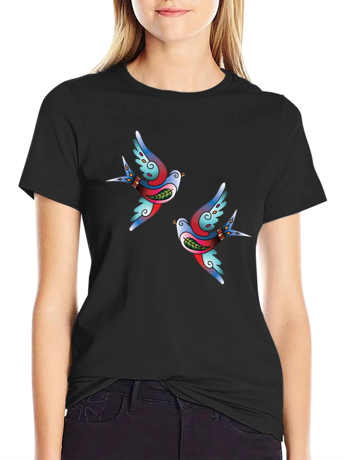 Swallow Tattoo Graphic Black T-Shirt product image 5