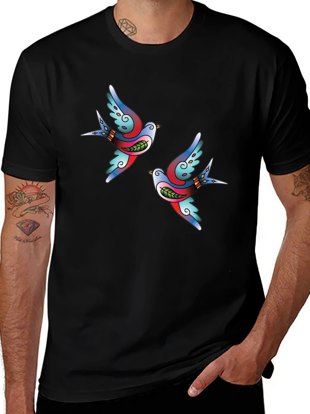 Swallow Tattoo Graphic Black T-Shirt product image 1