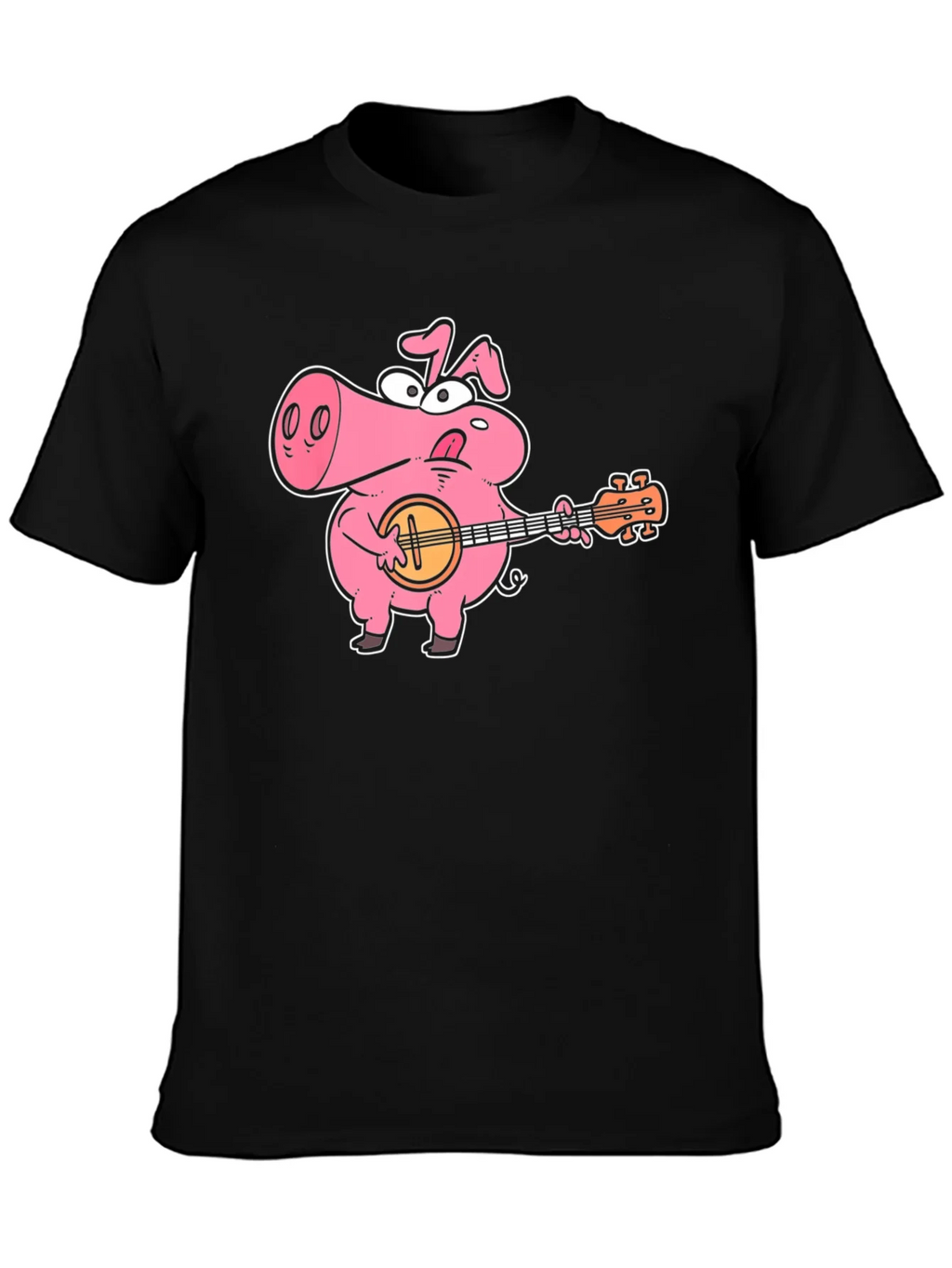 Pig Playing Banjo Graphic T-Shirt - Black Cotton Tee product image 6