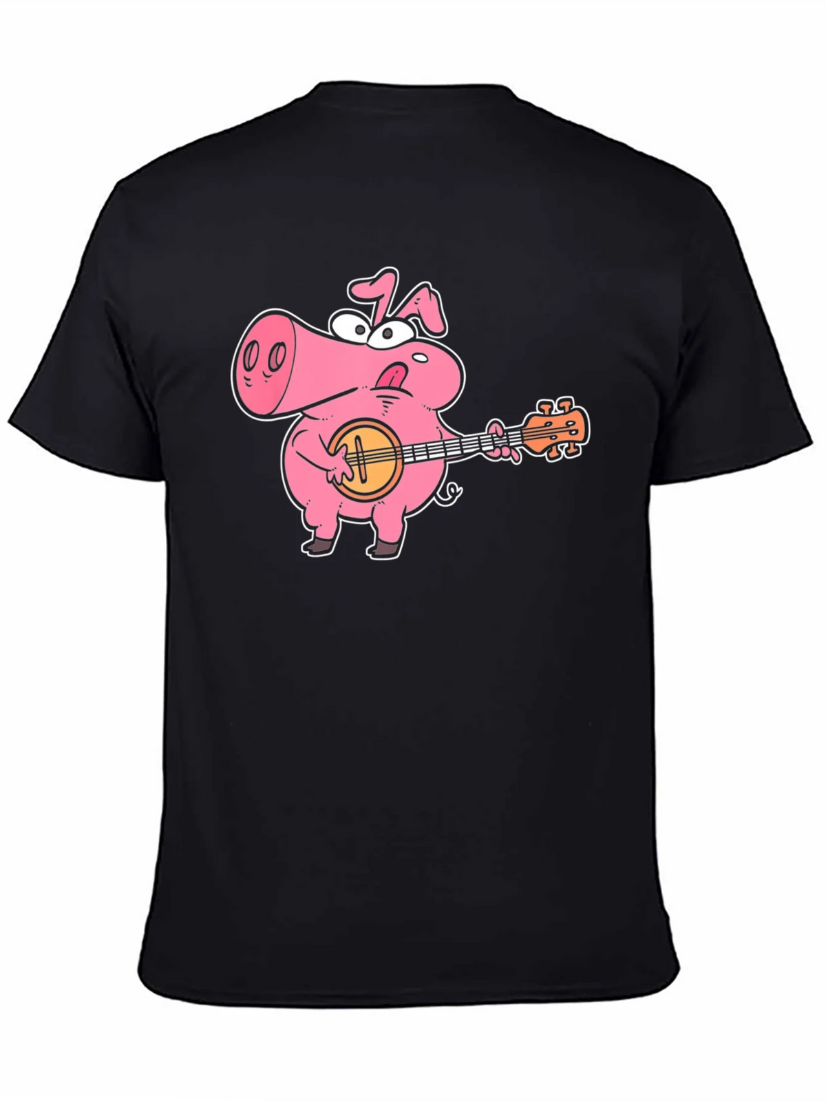 Pig Playing Banjo Graphic T-Shirt - Black Cotton Tee product image 7