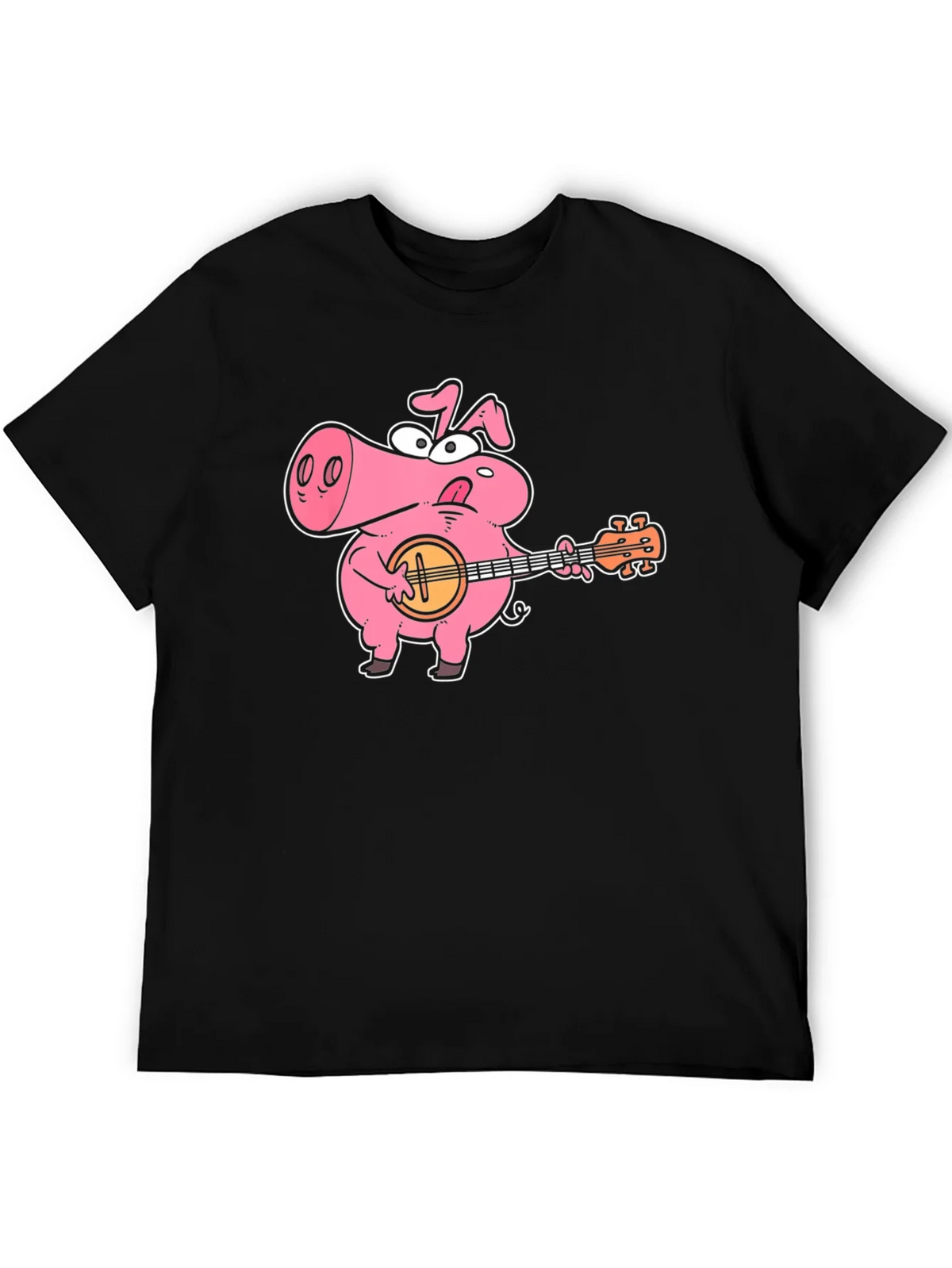 Pig Playing Banjo Graphic T-Shirt - Black Cotton Tee product image 8