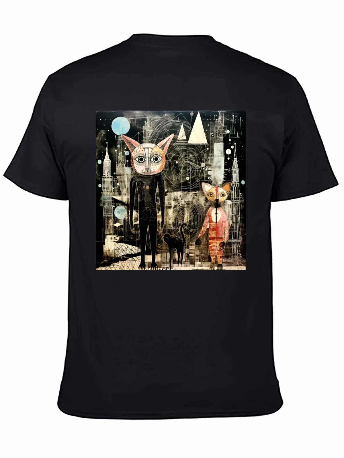 Abstract Cat Print Black T-Shirt product image 7