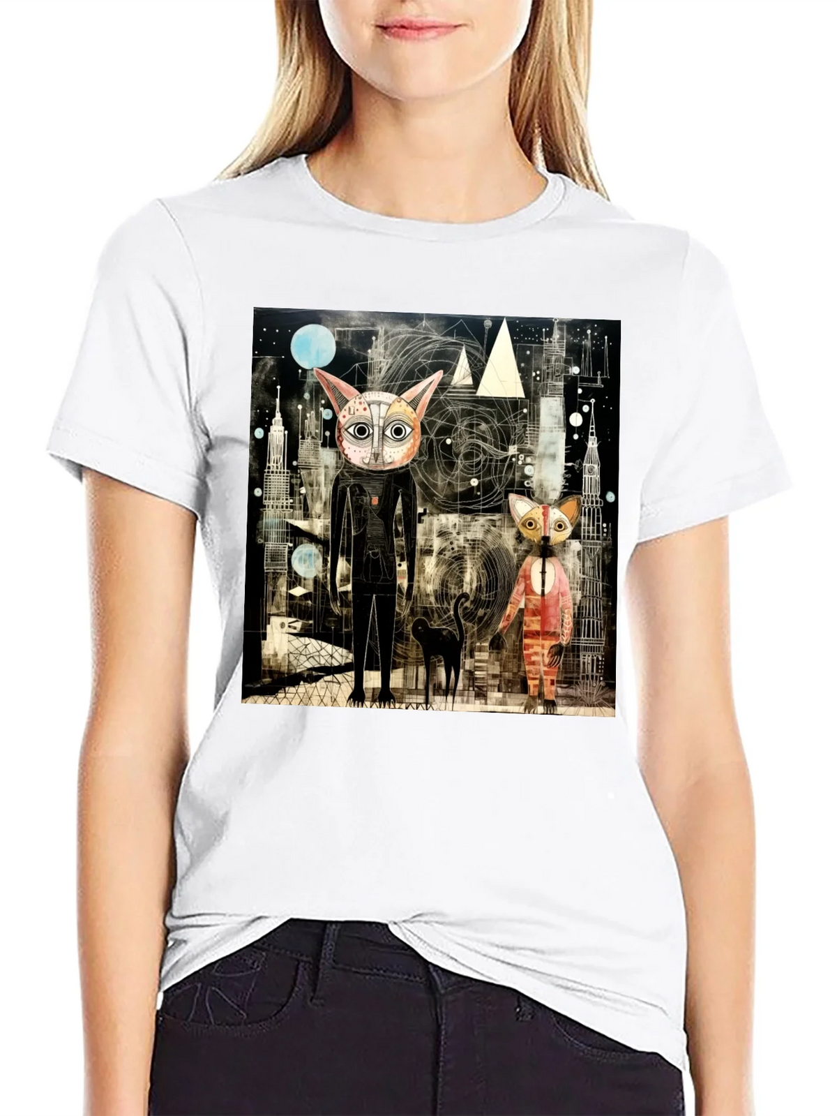 Abstract Cat Print Black T-Shirt product image 11