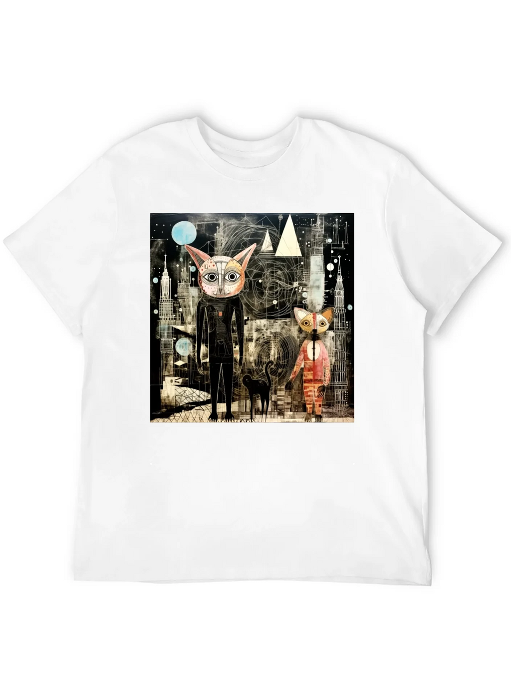 Abstract Cat Print Black T-Shirt product image 3