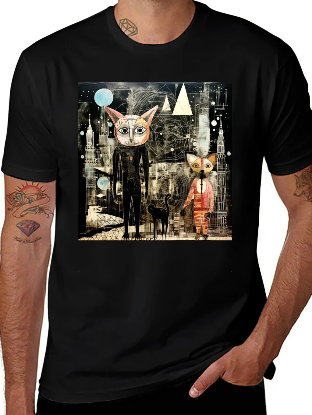 Abstract Cat Print Black T-Shirt product image 1