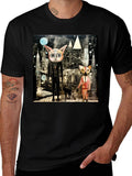 Abstract Cat Print Black T-Shirt product image 1