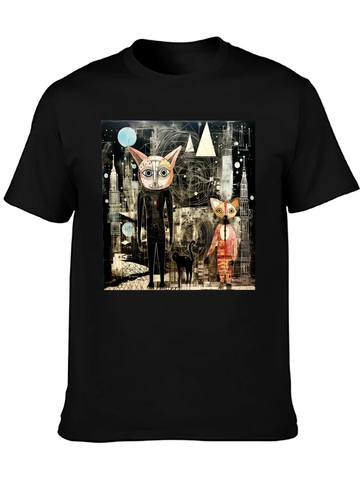 Abstract Cat Print Black T-Shirt product image 6