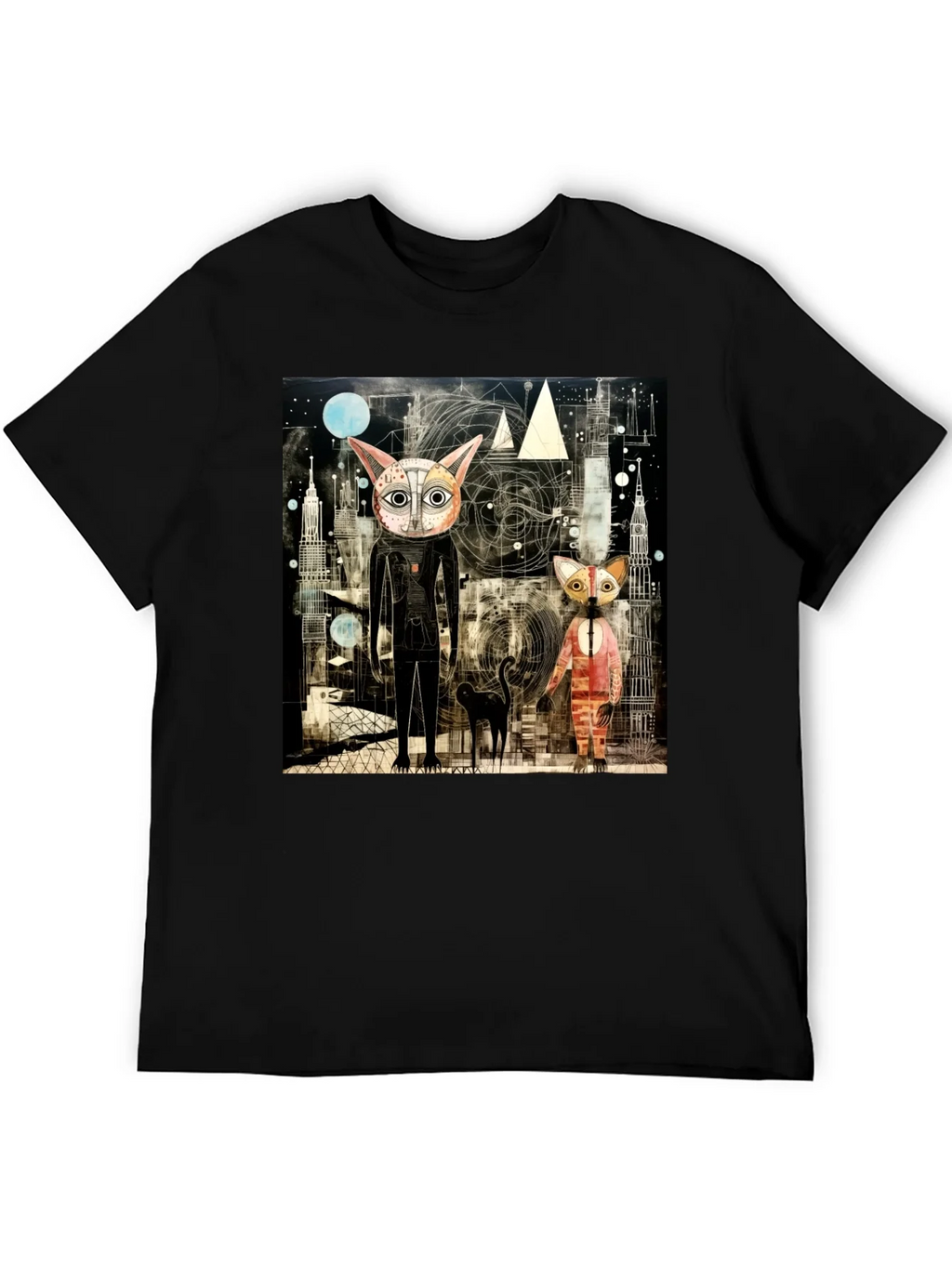 Abstract Cat Print Black T-Shirt product image 8