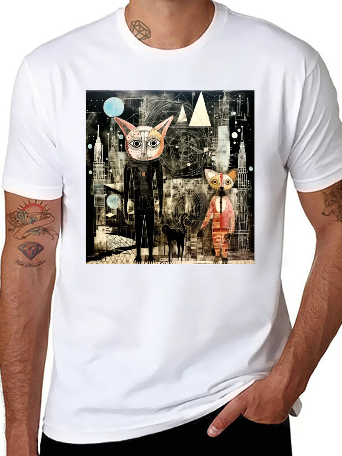 Abstract Cat Print Black T-Shirt product image 10