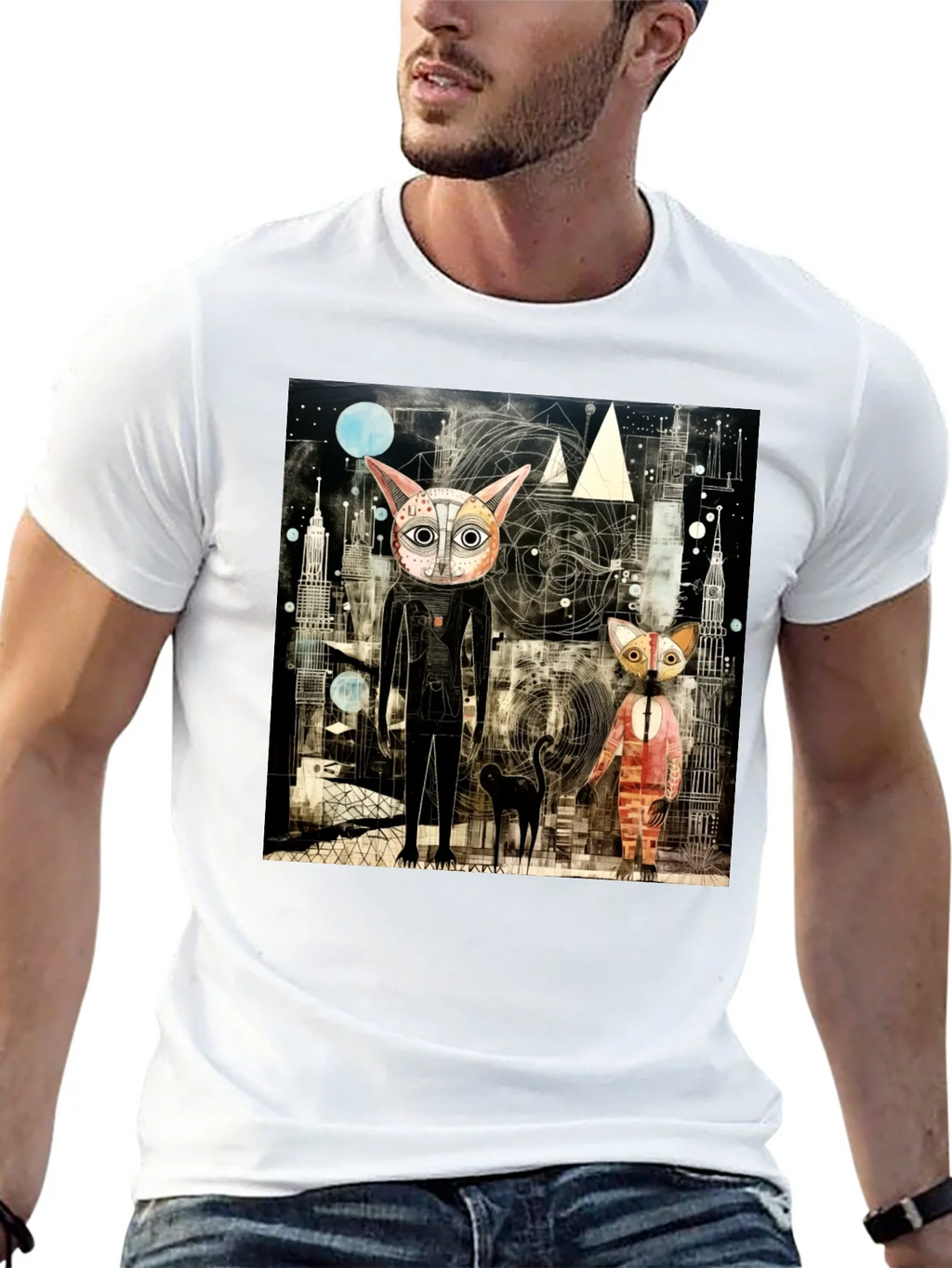 Abstract Cat Print Black T-Shirt product image 4