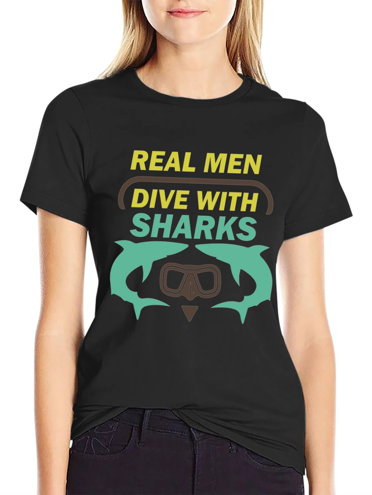 Real Men Dive With Sharks Graphic T-Shirt product image 5
