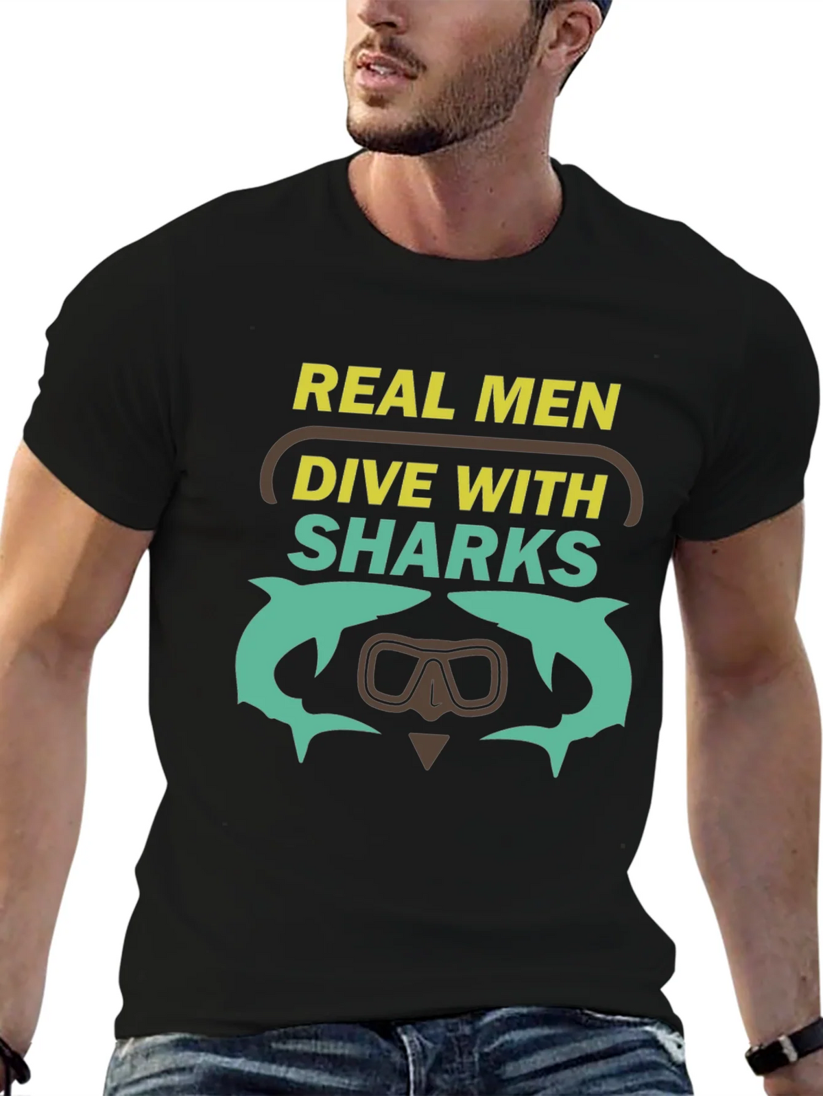 Real Men Dive With Sharks Graphic T-Shirt product image 9