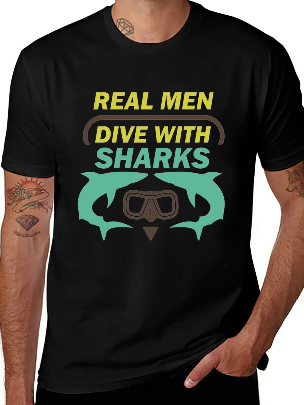 Real Men Dive With Sharks Graphic T-Shirt product image 1