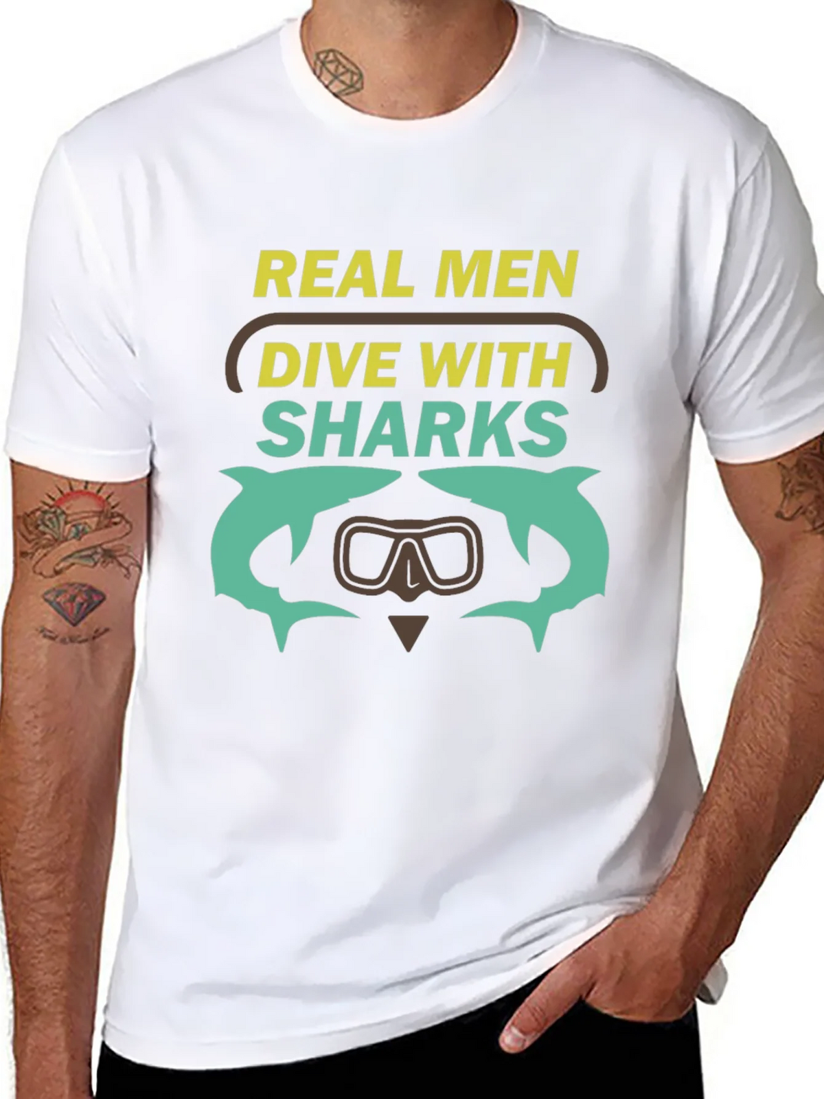Real Men Dive With Sharks Graphic T-Shirt product image 10