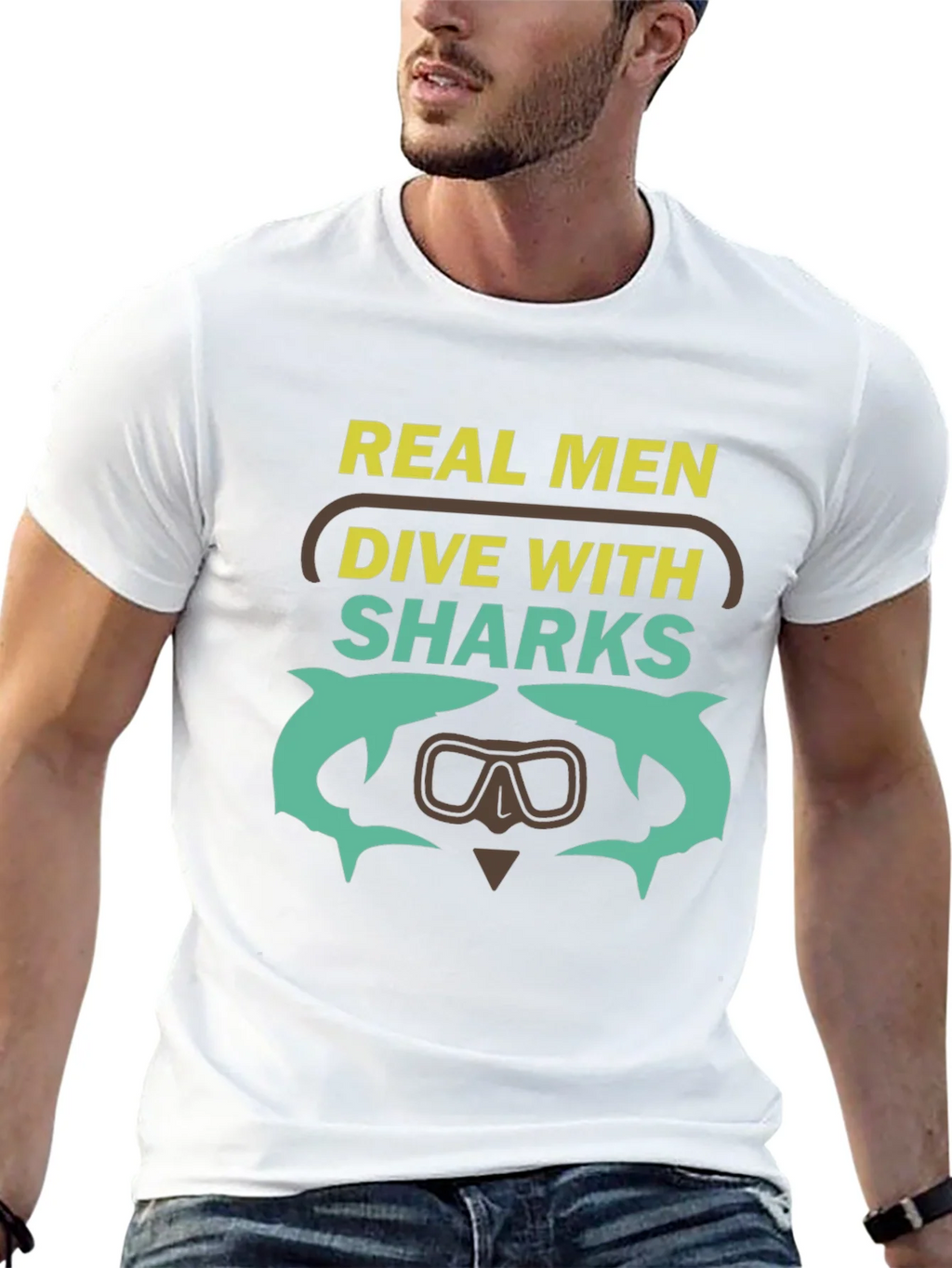 Real Men Dive With Sharks Graphic T-Shirt product image 4