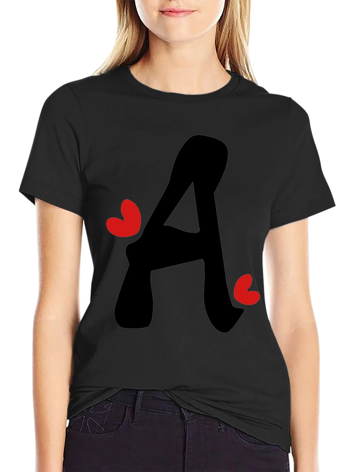 Letter A Heart Graphic Tee - Black T-Shirt product image 5