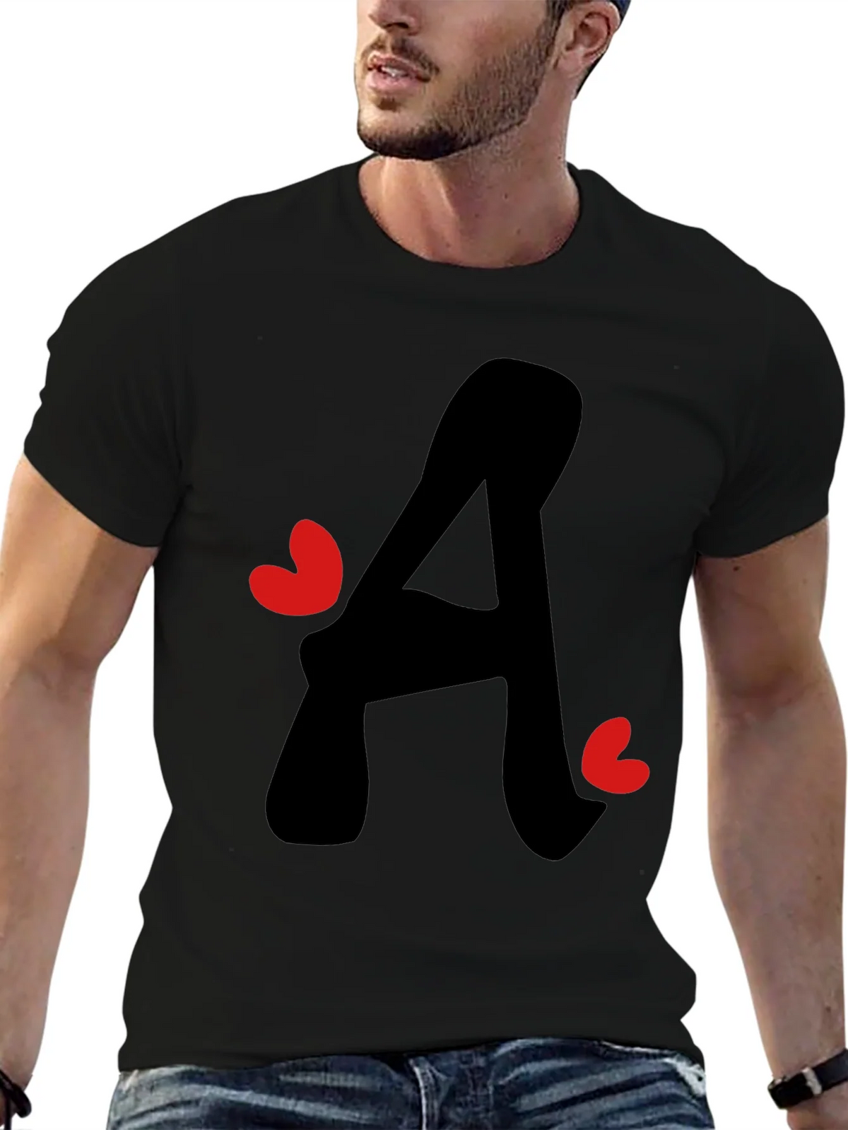 Letter A Heart Graphic Tee - Black T-Shirt product image 9