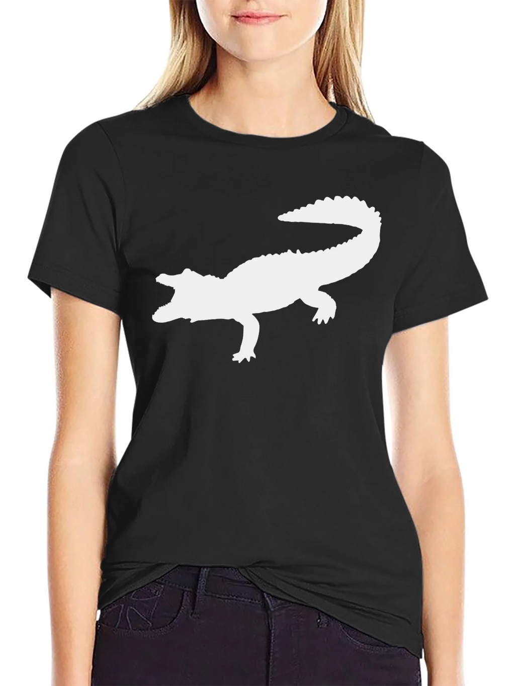 Crocodile Silhouette Graphic Tee - Black Cotton T-Shirt product image 4