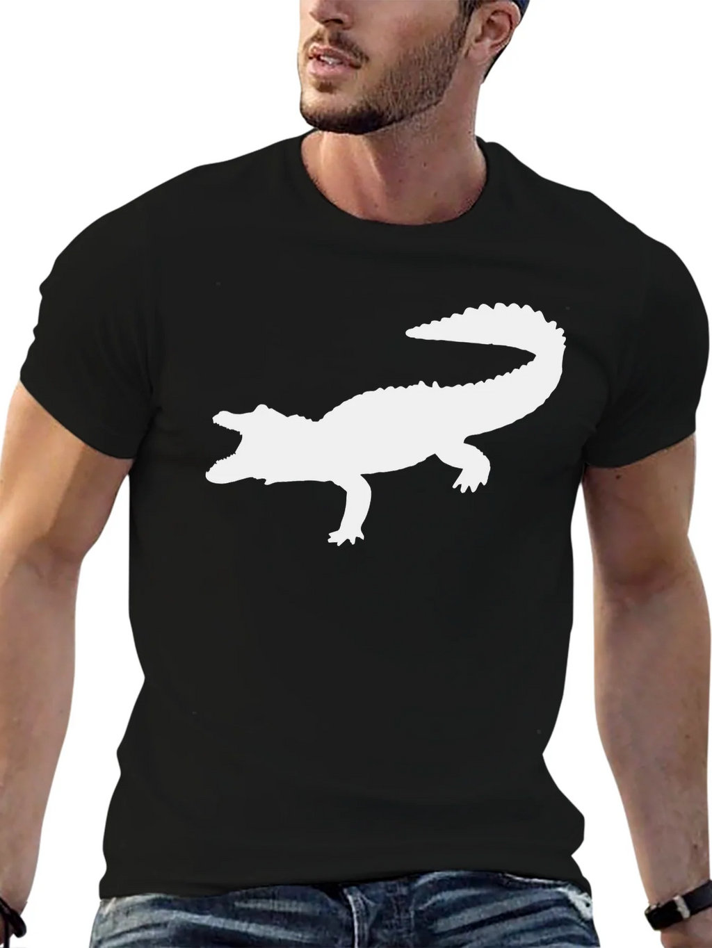 Crocodile Silhouette Graphic Tee - Black Cotton T-Shirt product image 8